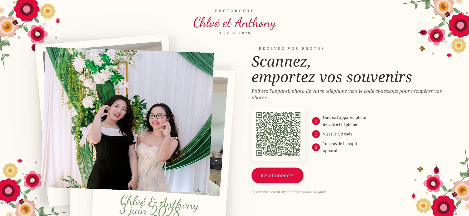 Écran du résultat avec QR Code